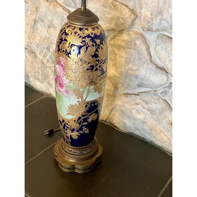 Early 20th Century Japanese Cobalt and Gold Vase With Iris Motif (Converted to Lamp) For Sale - Image 10 of 11