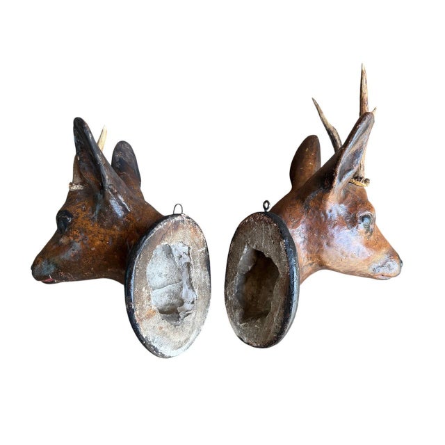 1900 - 1909 Black Forest Ceramic Terra Cotta Deer Heads For Sale - Image 5 of 5