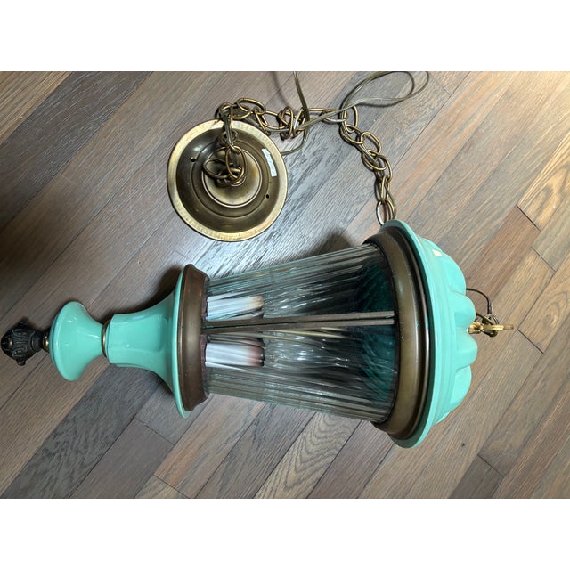 Hollywood Regency Vintage Painted Metal 3 Light Hanging Lantern For Sale - Image 3 of 6