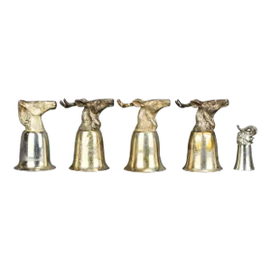 Set of 5 Vintage Silver Stirrup Hunt Cups Goblets With Elk Deer Stag Horse and Elephant Heads in Style of Gucci