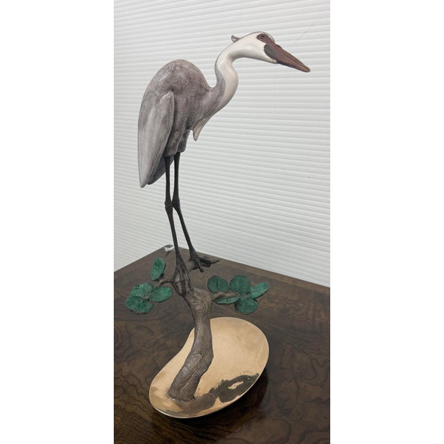 Bronze Brian Arthur Heron on a Branch With Lillies Bronze Sculpture For Sale - Image 8 of 12