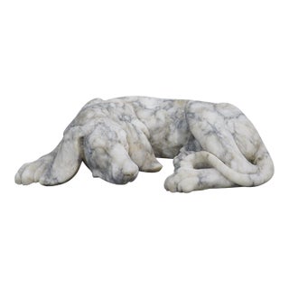 Italian Volterra Alabaster Sleeping Hound Sculpture – Bardiglio Grey, 20th C. For Sale