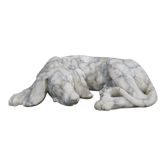 Italian Volterra Alabaster Sleeping Hound Sculpture – Bardiglio Grey, 20th C. For Sale