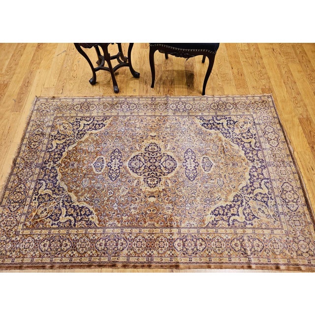 Vintage Turkish Silk Area Rug, Floral Medallion, Mid-20th Century, 4' x 6' For Sale - Image 4 of 18
