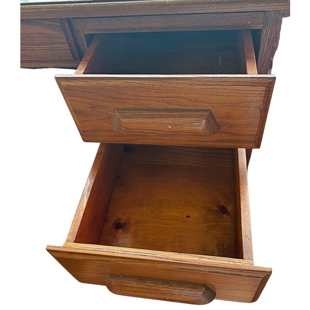 Wood Vintage Oak Double-Pedestal Executive Desk With Writing Slides and File Drawers For Sale - Image 7 of 11