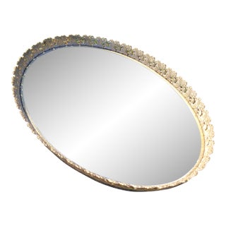 Mid 20th Century Hollywood Regency Oval Mirrored Vanity Tray With Gold Filigree For Sale