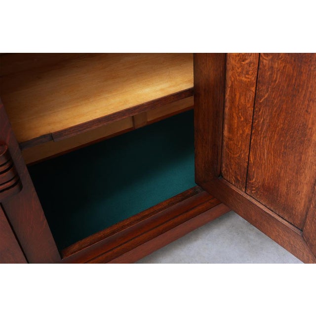 Art Deco Carved Geometric Sideboard in Oak by Charles Dudouyt, 1940 For Sale - Image 9 of 18