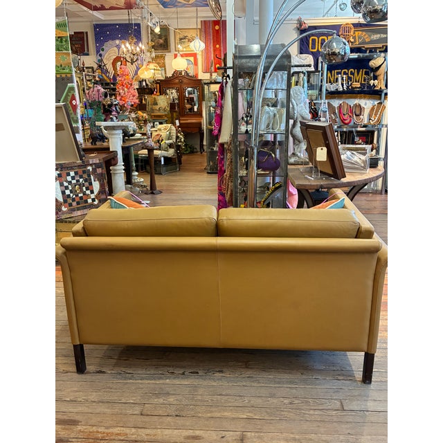 Borge Mogensen Style Danish Mid Century Modern Leather Loveseat For Sale - Image 12 of 14