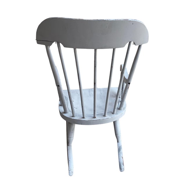 Nichols & Stone Nichols & Stone Child’s Wooden Windsor Rocking Chair Spindle Back Distressed Farmhouse Vintage Chippy Gray For Sale - Image 4 of 12