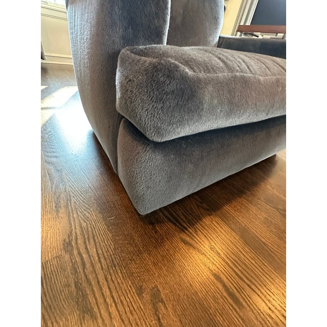 21st Century Holly Hunt Upholstered Armchair in Lush Grey Designer Upholstery For Sale - Image 10 of 11