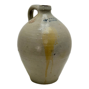 Antique 1820s Early American Ovoid Form 1 Gallon Stoneware Jug by L & B G Chace in Somerset Massachusetts
