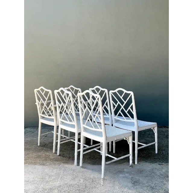Vintage Chinese Chippendale Cane Dining Chairs - Set of 6 For Sale In West Palm - Image 6 of 12