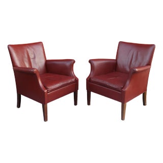 Pair of Danish Armchairs in Oxblood Leather, 1950s For Sale