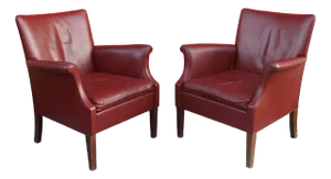 Pair of Danish Armchairs in Oxblood Leather, 1950s