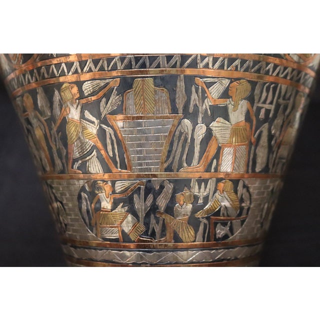 Metal 1960s Egyptian Cairo Ware Mixed Metal Pharaonic Revival Vase For Sale - Image 7 of 12