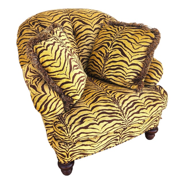 Sherrill Armchair Tufted Animal Print Arm Covers For Sale