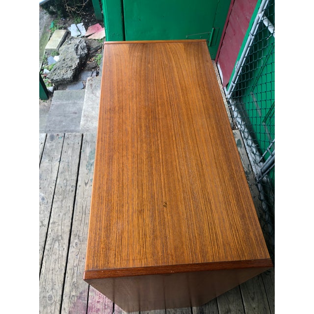 1960s Danish Modern Highboy Dresser With Carved Wood Drawer Pulls