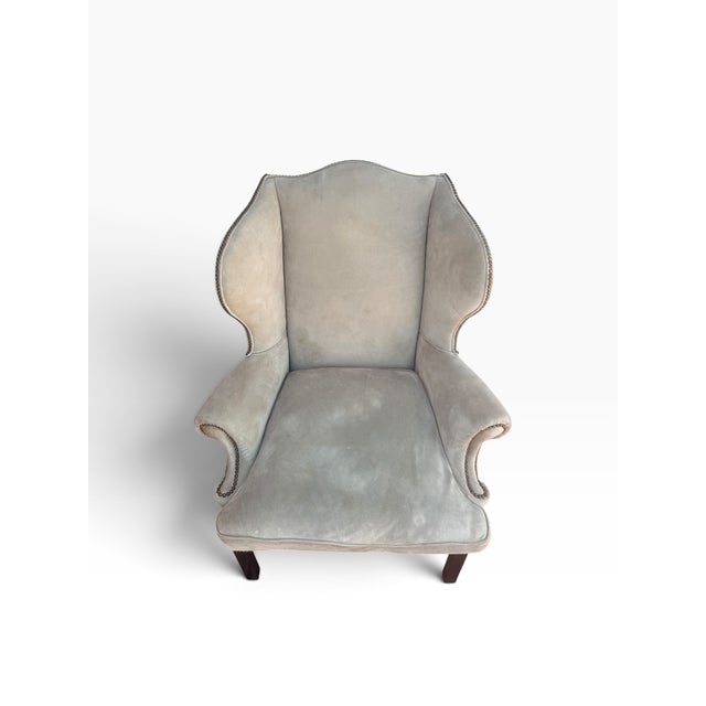 Taupe Ralph Lauren Home Devonshire Suede Wingback Chair For Sale - Image 8 of 17