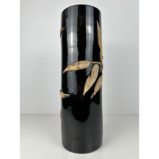Vintage Vase with Bamboo Relief in Ceramic, 1970s For Sale - Image 3 of 10