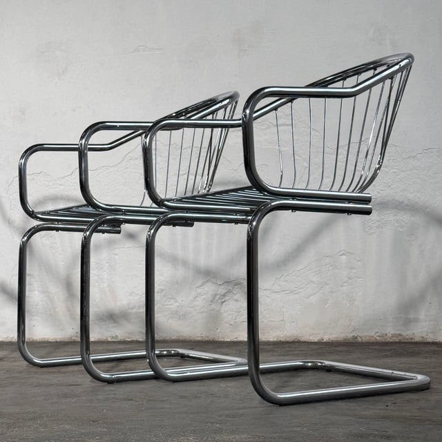 Cantilever Dining Chairs in the style of Gastone Rinaldi, 1980s, Set of 4 For Sale - Image 4 of 12