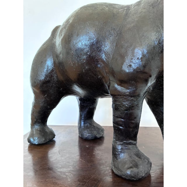 Large Vintage Handcrafted Leather Hippopotamus Statue For Sale - Image 4 of 10