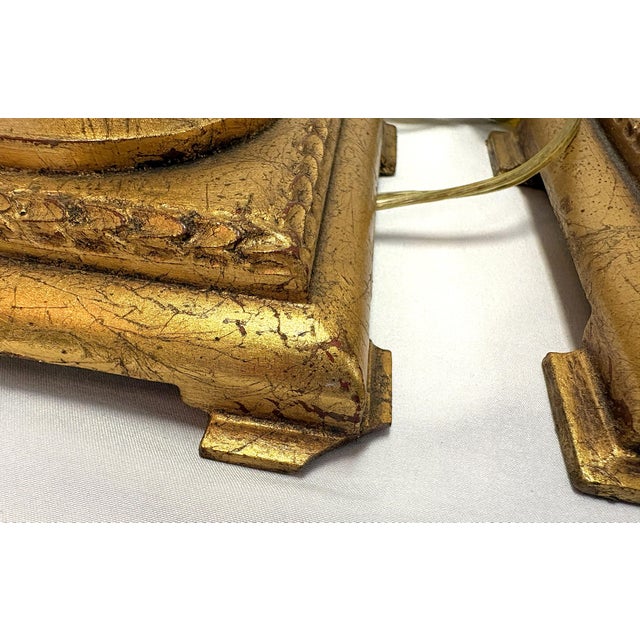 Vintage Hollywood Regency Style Gold Leaf Column Candlestick Lamps- A Pair For Sale - Image 18 of 18