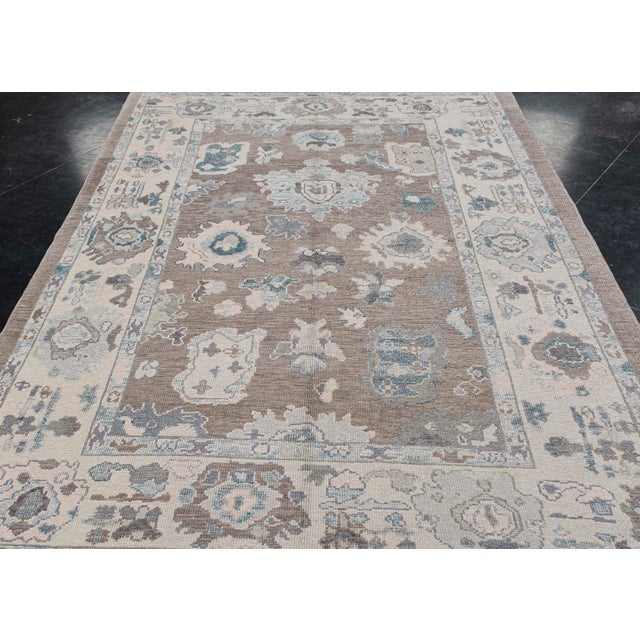 Turkish Oushak Rug Gray & Blue Handwoven Wool Rug 6'2" X 8'8" For Sale In Houston - Image 6 of 9
