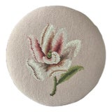 Mid 20th-Century Diminutive Needlepoint Winged Corner Queen Anne Cabriole Leg Footstool For Sale