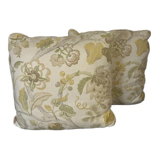 Nancy Corzine Pair of Linen Pillows With Printed Flowers and Fruit For Sale