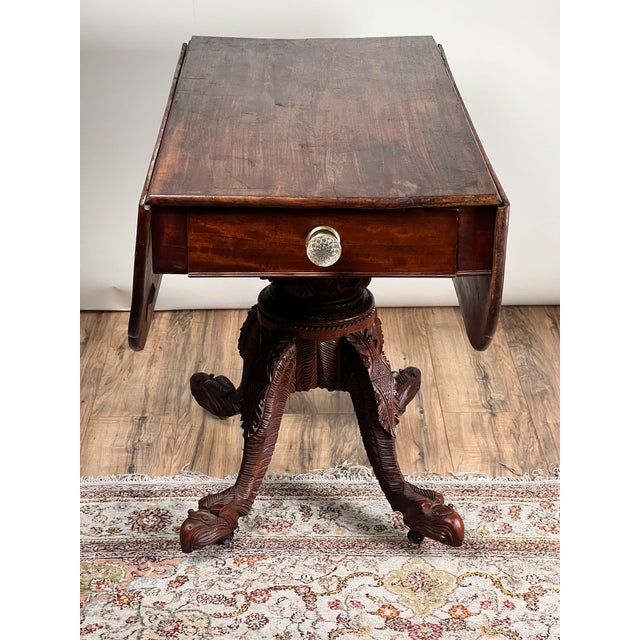 Antique American Empire Drop Leaf Table With Great Eagle Carved Feet C. 1840 For Sale - Image 11 of 13