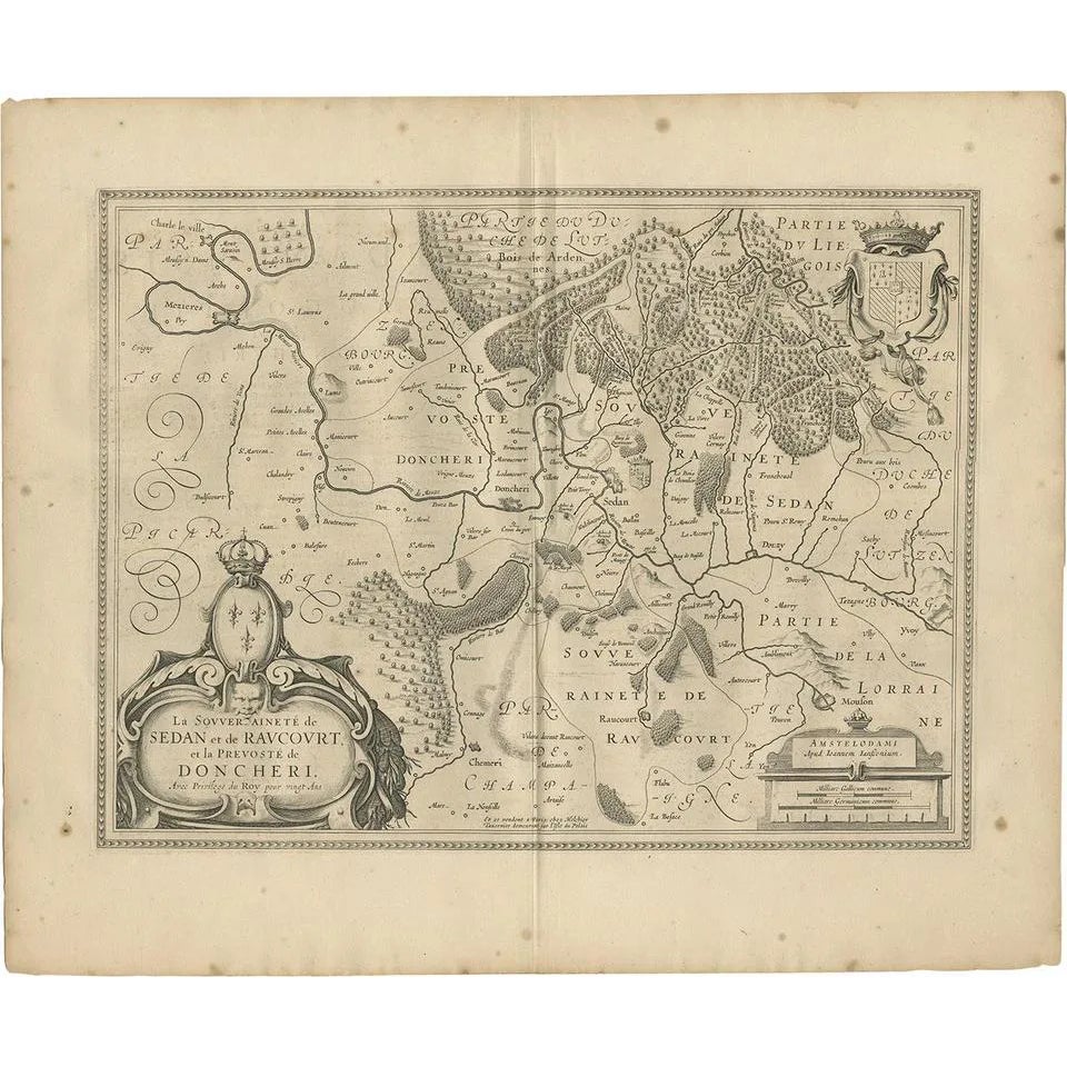 Antique Map of the Region of Sedan and Doncheri by Janssonius, 1657 ...