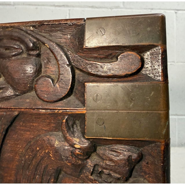 Antique 19th Century Victorian Hand Carved Wood Brass Folk Art Sculptural Box For Sale - Image 14 of 18