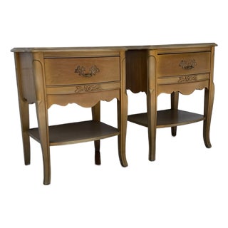 Pair of Vintage French Provincial Louis XV Style Gold Nightstands With Drawers For Sale