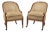 Pair of Vintage Empire Style Mahogany Upholstered Armchairs With Casters For Sale
