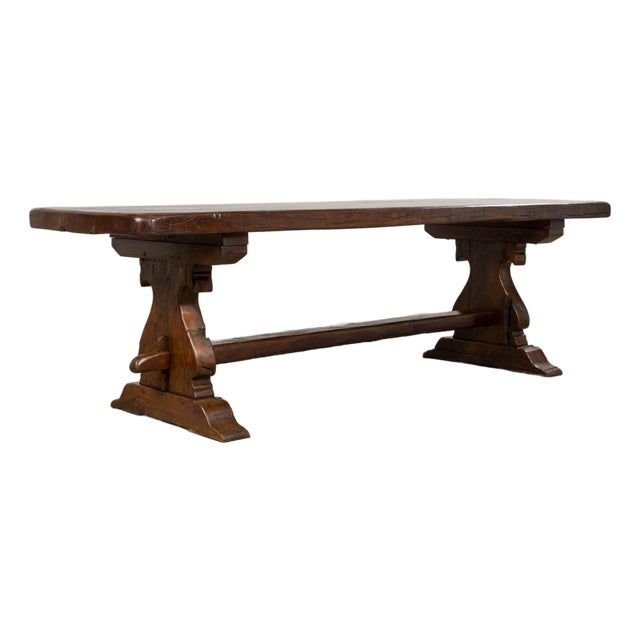 19th Century French Provincial Oak Farmhouse Trestle Dining Table For Sale