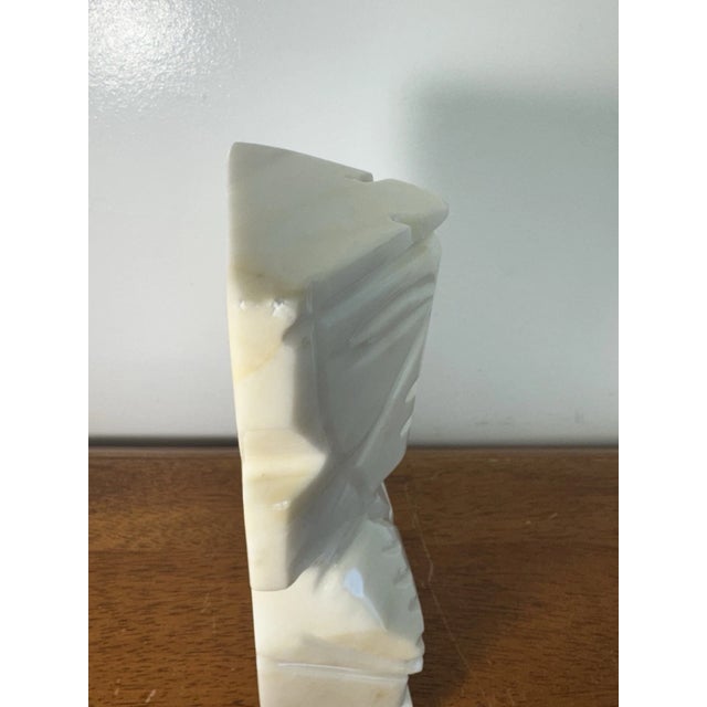 Ivory Vintage Heavy Carved Marble Figural Bookend Geometric Face Sculpture 8 Inch For Sale - Image 8 of 11
