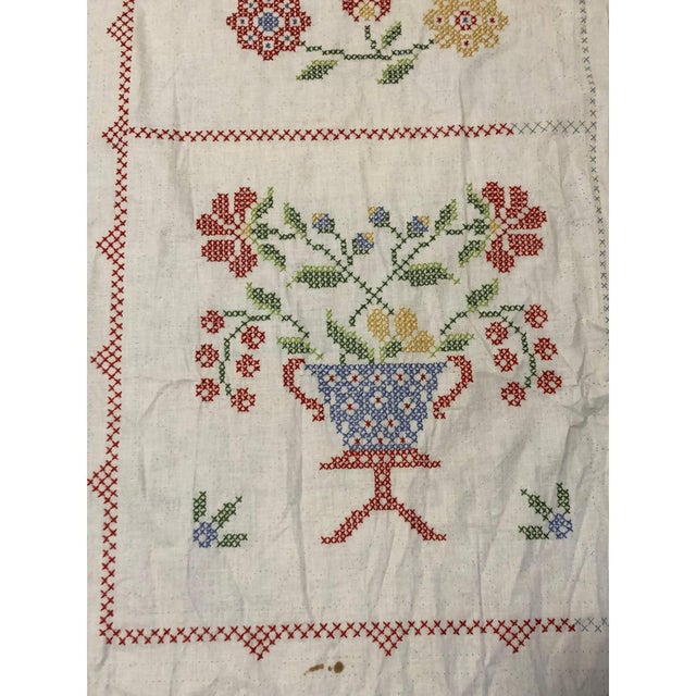 A Pair of Vintage Hand Embroidered Curtains Criss Cross 35”w X 100”l For Sale - Image 10 of 12