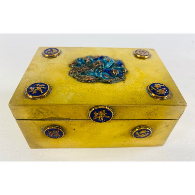 1970s Vintage, Solid, Brass and Enamel Chinese Trinket Box For Sale - Image 5 of 8