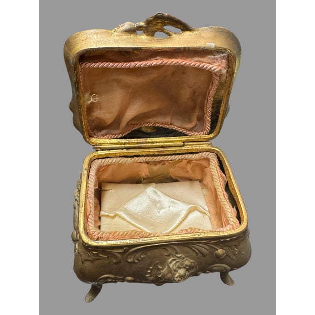 Mid 20th Century Antique Victorian Style Floral Embossed Gilt Metal Jewel Casket Box For Sale - Image 4 of 9