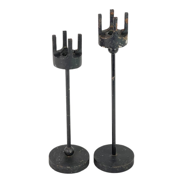 Modern Gothic Medieval Cast Iron Candle Holders - Pair of 2 For Sale