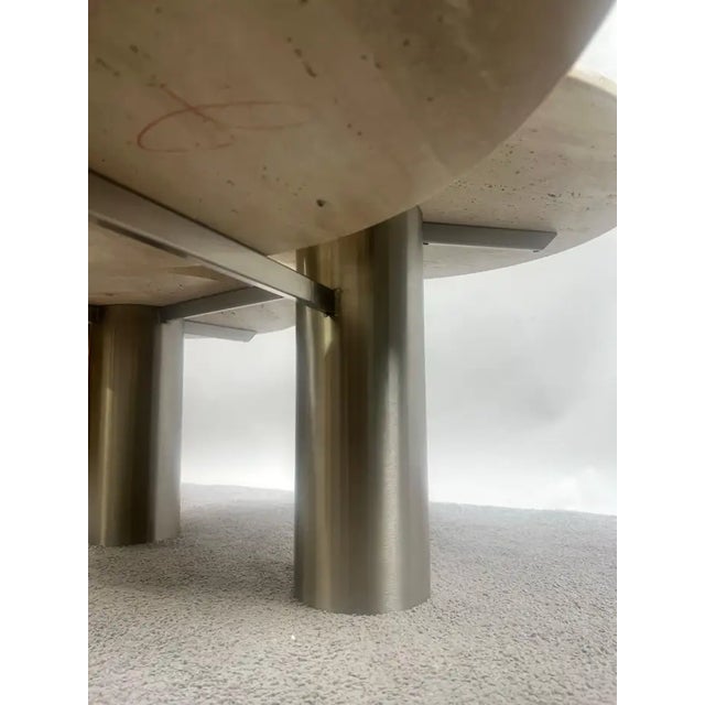 1990s Organic Modern Travertine Three-Tier Circular Coffee Table With Metal Base For Sale - Image 12 of 14