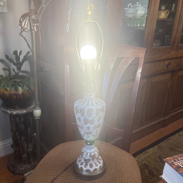 Fenton Art Glass Company Vintage French Fenton Coin Dot Lamp For Sale - Image 4 of 5