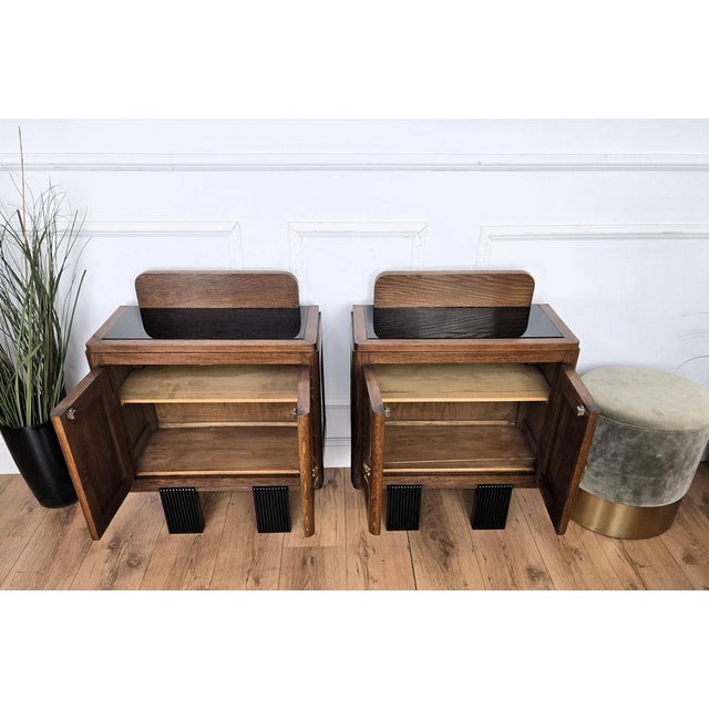 Black Italian Art Deco Nightstands in Burl Walnut, 1940s, Set of 2 For Sale - Image 8 of 11