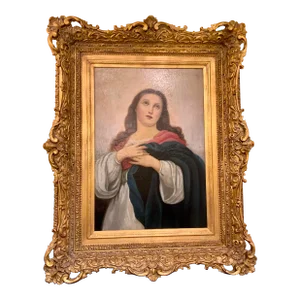 Antique Rococo Restored Spanish Painting of the Madonna