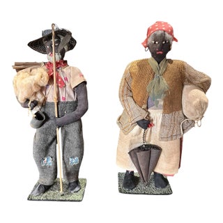 1930s–1940s Southern Folk Art African American Occupational Cloth Dolls — Pair For Sale