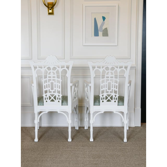 Thomas Chippendale Mid 20th Century Pair of White Gesso Chinese Chippendale Armchairs For Sale - Image 4 of 8