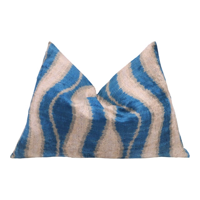 Contemporary Blue Color Velvet Throw Pillow & Down Insert For Sale