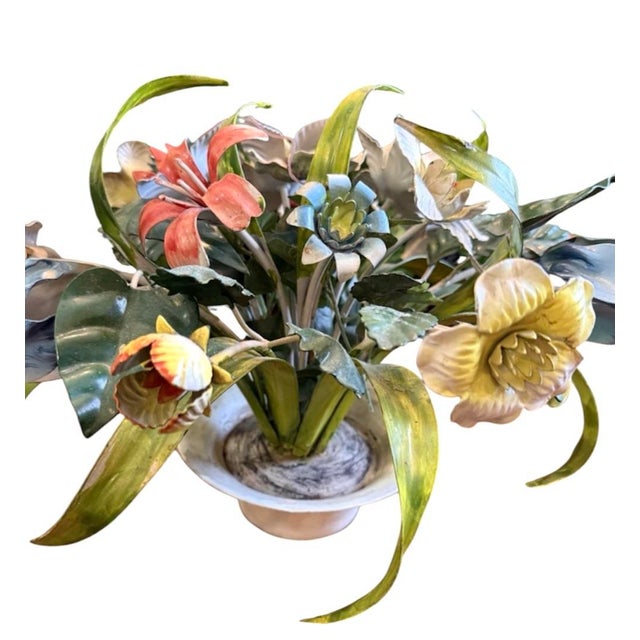 Vintage Italian Tole Flowers / Floral Bouquet Arrangement Sculpture in Pot, Made in Italy For Sale In Dallas - Image 6 of 12
