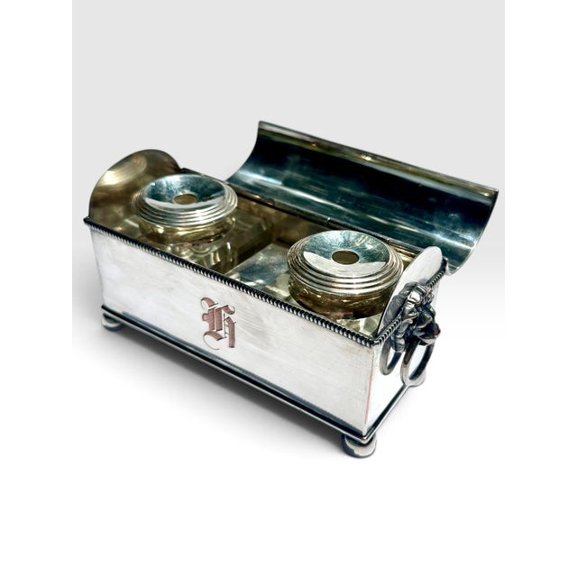 Early 20th Century Early 20th C. English Silver-Plated Treasury Desk Casket Inkstand by W. Adams. For Sale - Image 5 of 12