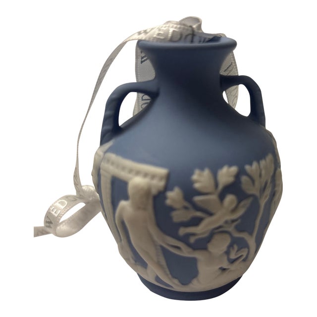 Vintage Wedgwood Blue Jasperware Miniature Portland Vase Holiday Ornament For Sale
